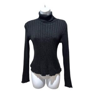 Caslon Black Ribbed Turtleneck Waffle Hem Sweater Size MP